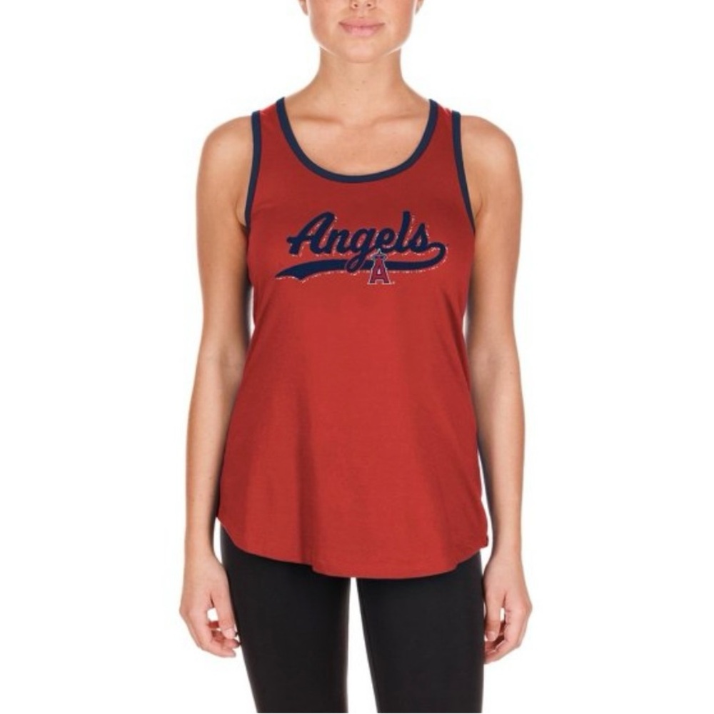 MLB Angels Baseball Tank Top Women Los Angeles Anaheim Red Blue Size Small NWT